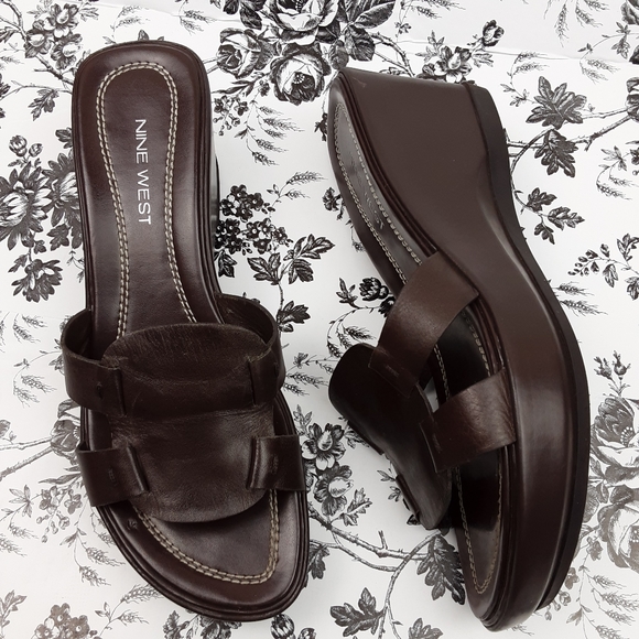 Nine west Brown Leather Wedge Sandals - Picture 6 of 8